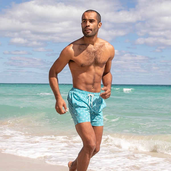 Cabo 6.5" Teal Volleyballs-Stretch Swim Trunks