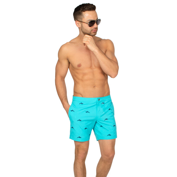 4 way stretch bright blue swim trunks