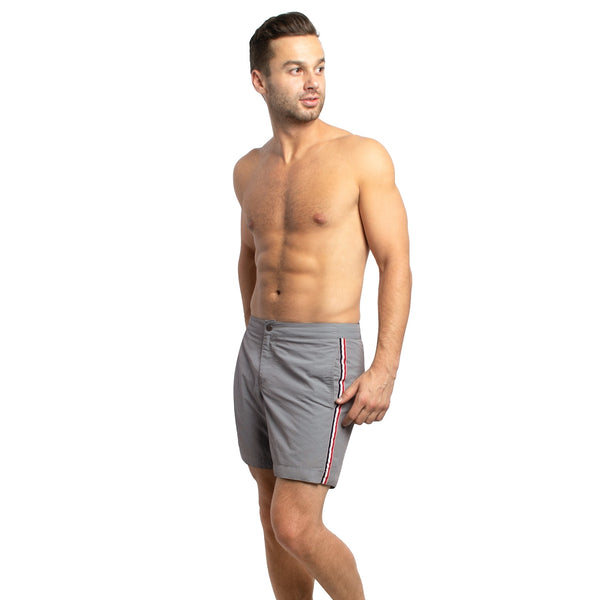Aruba 6.5" Grey French Stripes Swim Trunks