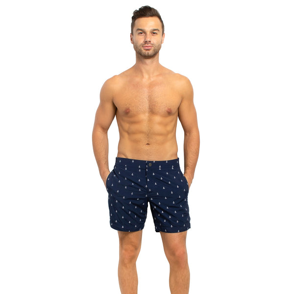 Aruba 6.5" Navy Embroidered Anchors