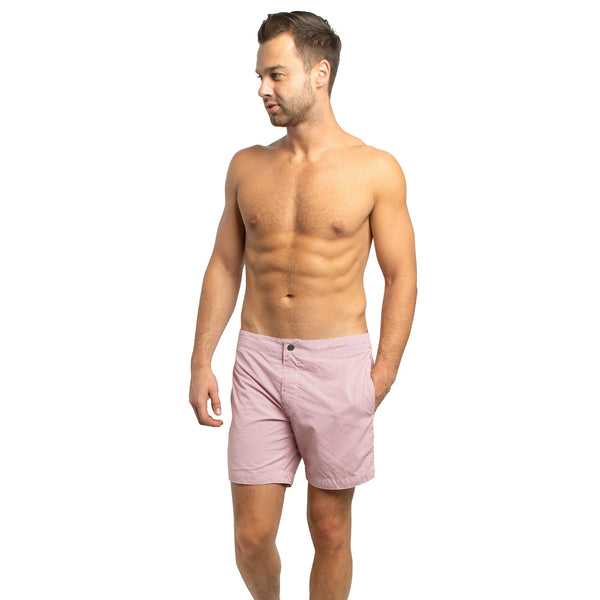 Aruba 6.5" Striped Terraccotta Red Swim Trunks