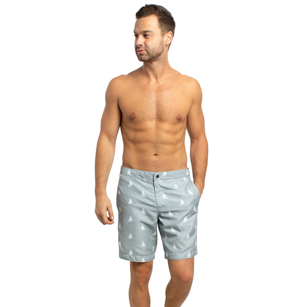 Aruba 8.5" Heathered Grey Sailboats Swim Trunks