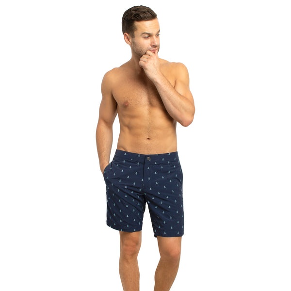 Aruba 8.5" Navy Embroidered Anchors Swim Trunks