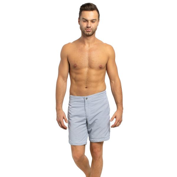 Aruba 8.5" Striped Anchor Gray Swim Trunks
