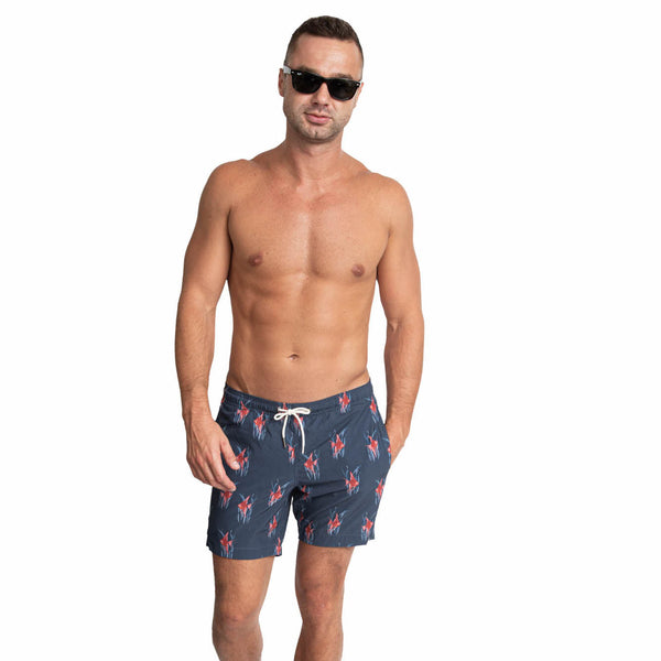 Cabo 6.5" Navy Tropical Fish- Stretch Swim Trunks