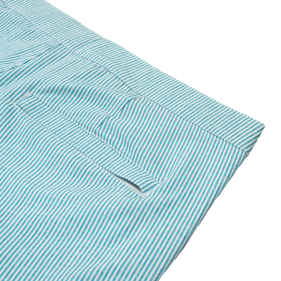 Striped teal blue mens swim trunks