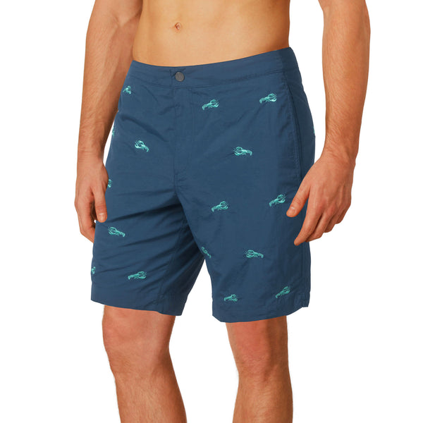 Aruba 8.5" Denim Embroidered Lobsters Swim Trunks