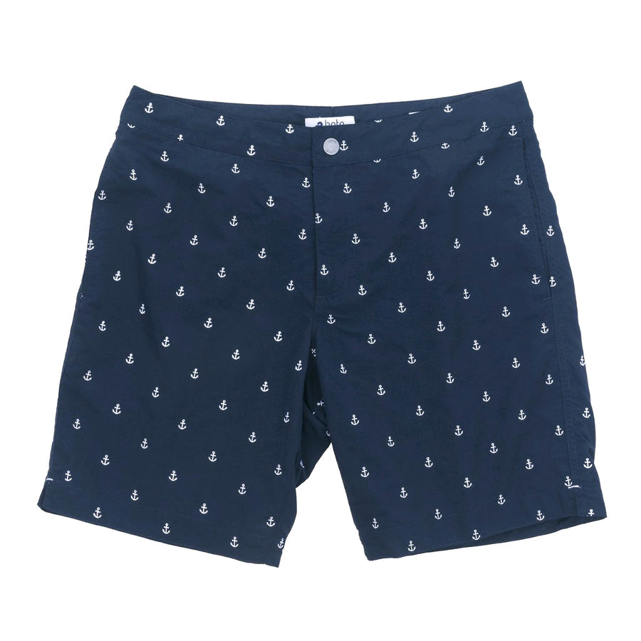 Aruba 8.5" Navy Embroidered Anchors Swim Trunks