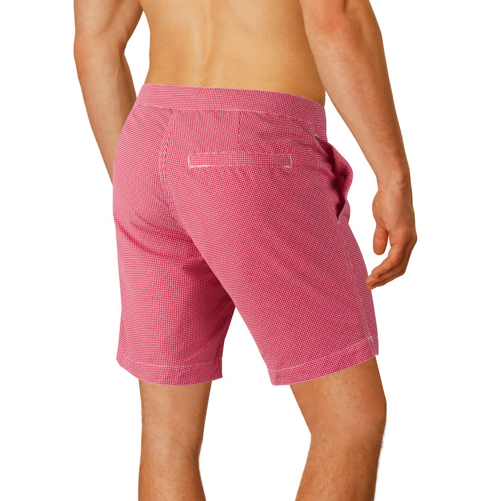 Aruba 8.5" Micro Checks Coral Red Swim Trunks
