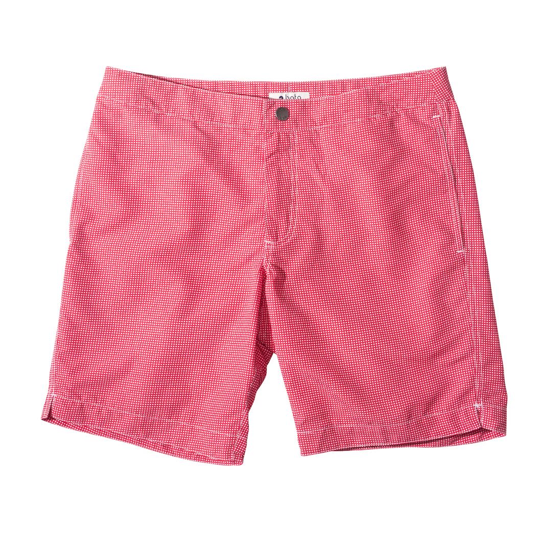 Aruba 8.5" Micro Checks Coral Red Swim Trunks