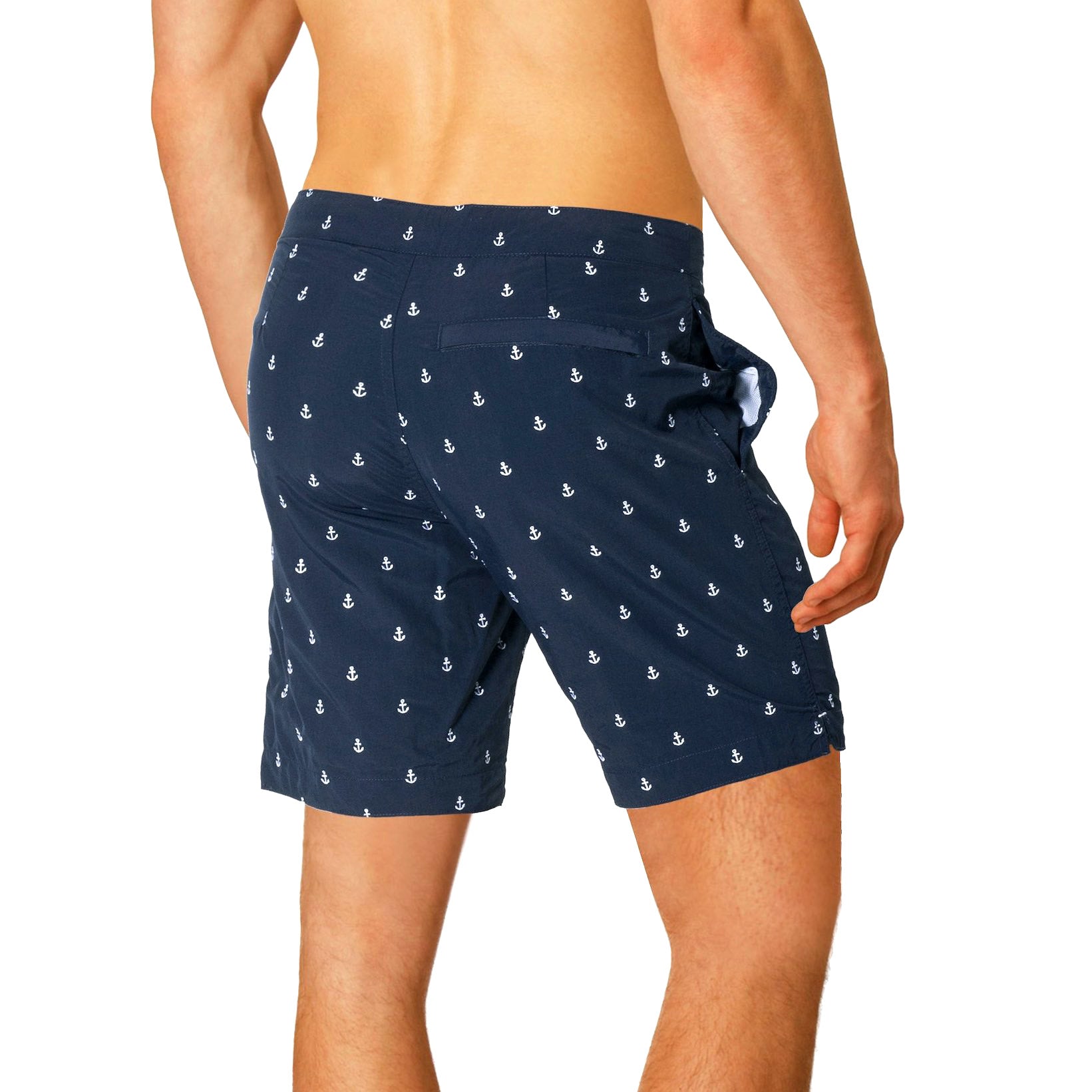 Aruba 8.5" Navy Embroidered Anchors Swim Trunks