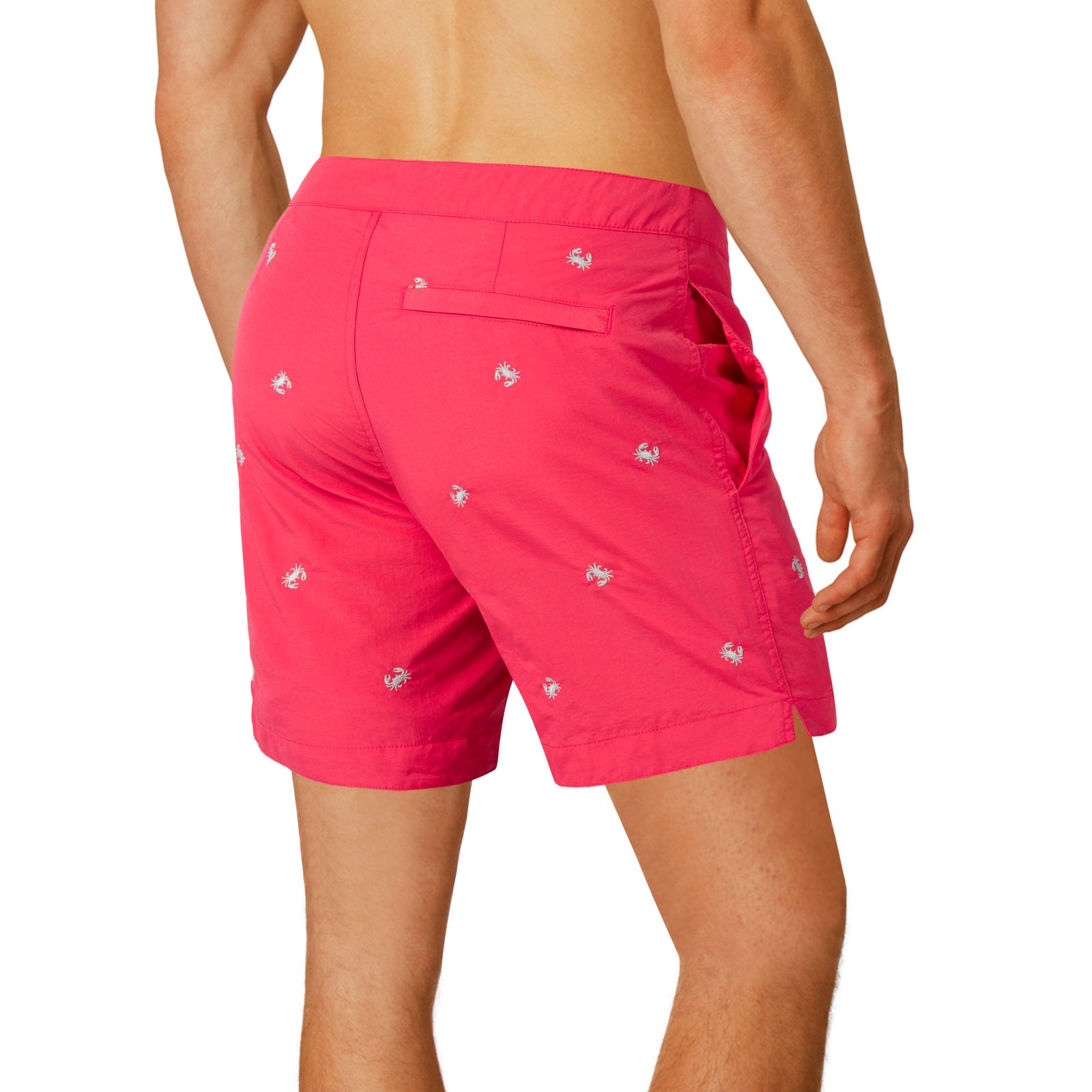 Aruba 6.5" Coral Red Embroidered Crabs Swim Trunks