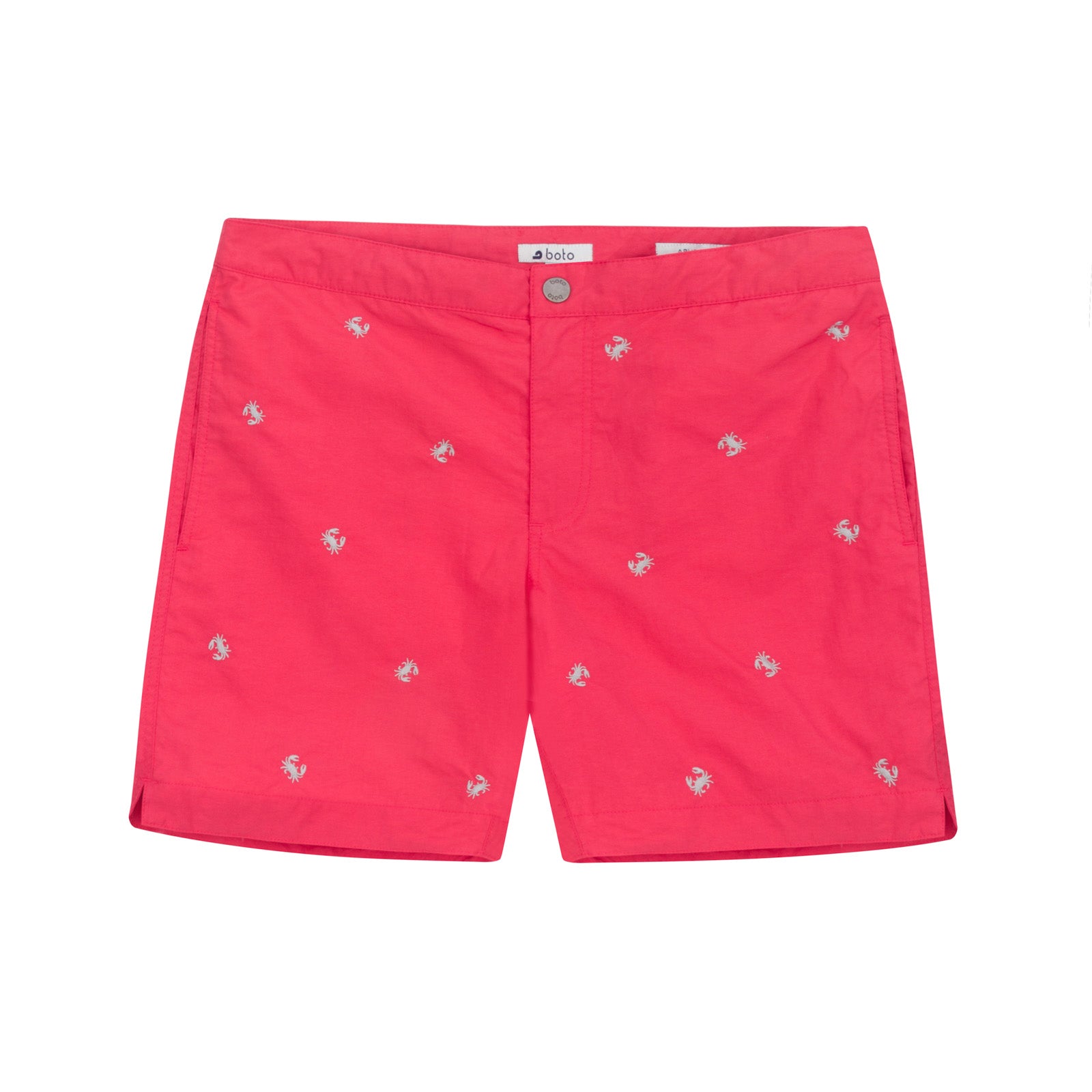 Aruba 6.5" Coral Red Embroidered Crabs Swim Trunks