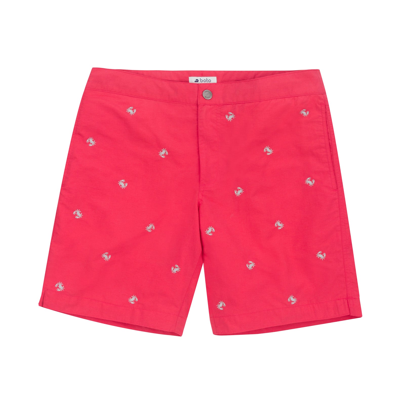 Aruba 8.5" Coral Red Embroidered Crabs Swim Trunks