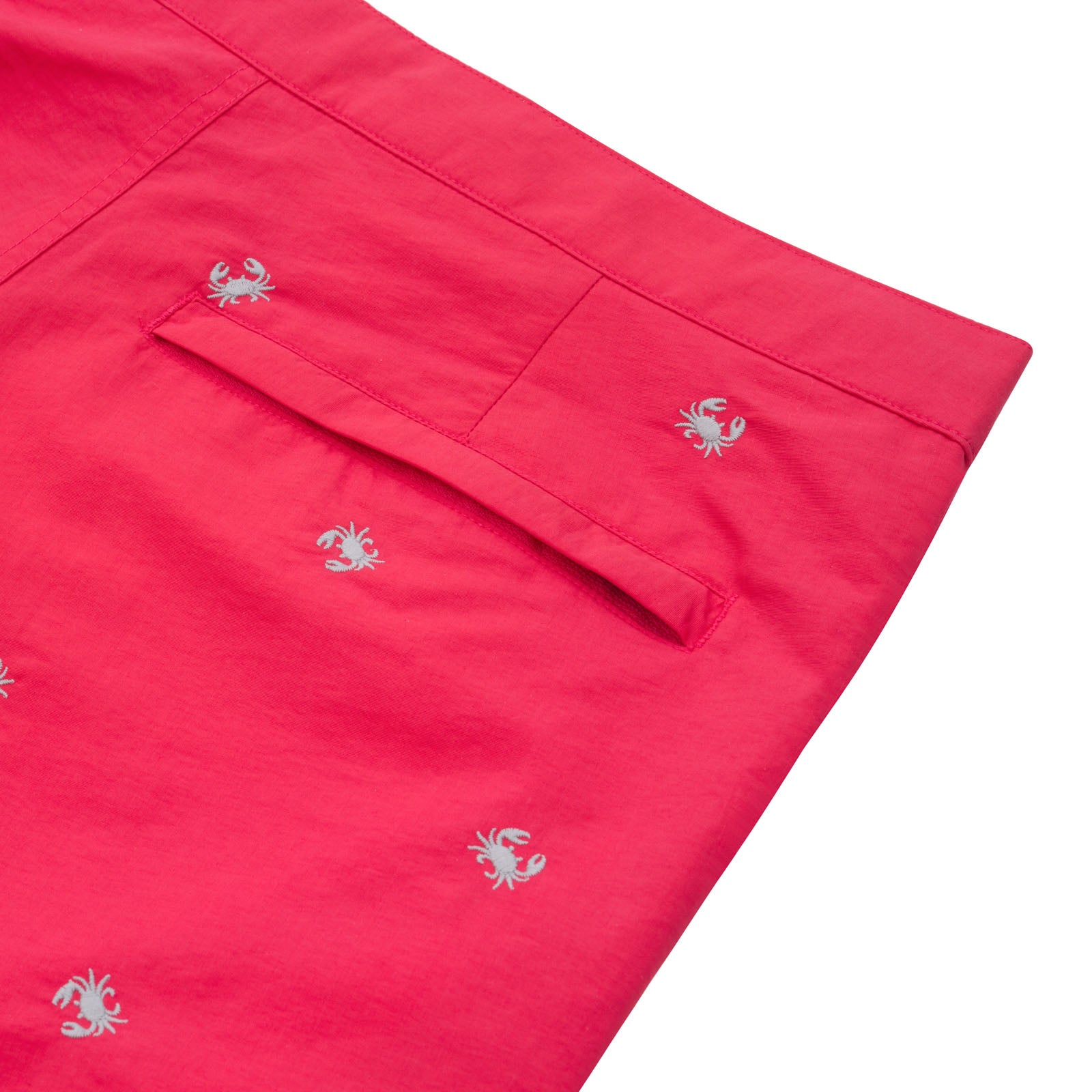 Aruba 6.5" Coral Red Embroidered Crabs Swim Trunks